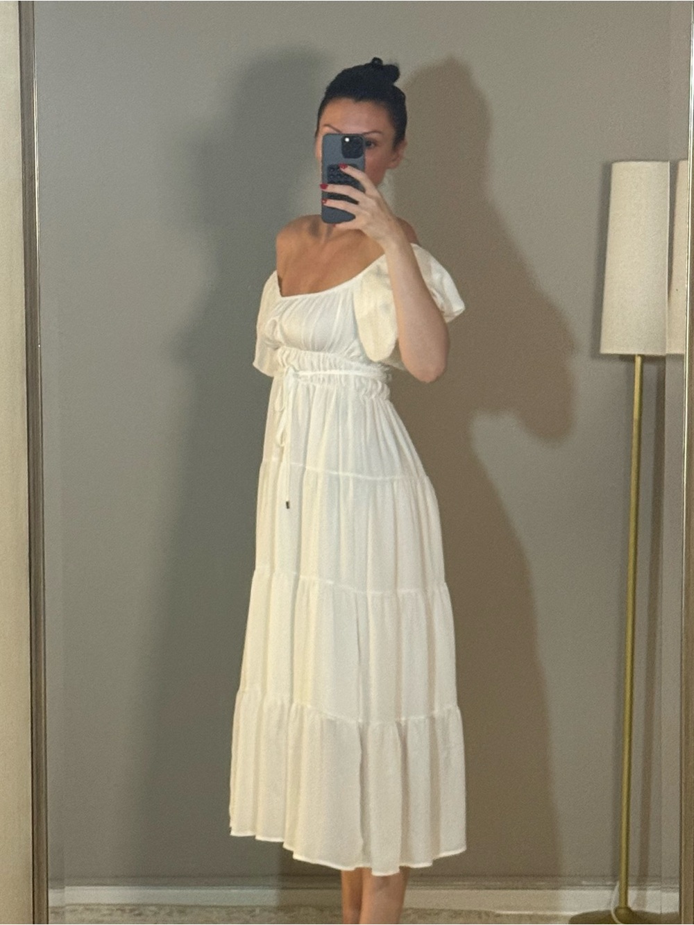 Women's White Tiered Off-Shoulder Maxi Dress